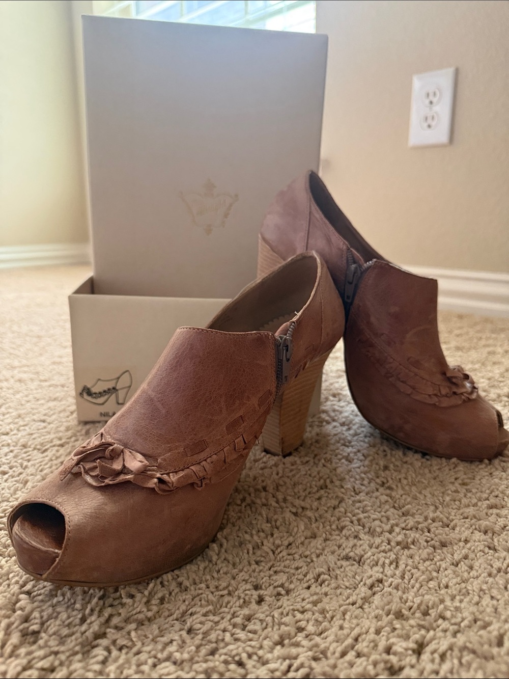 Miss Albright Nila Woven Detail Peep-Toe High Heel Shootie - Brown